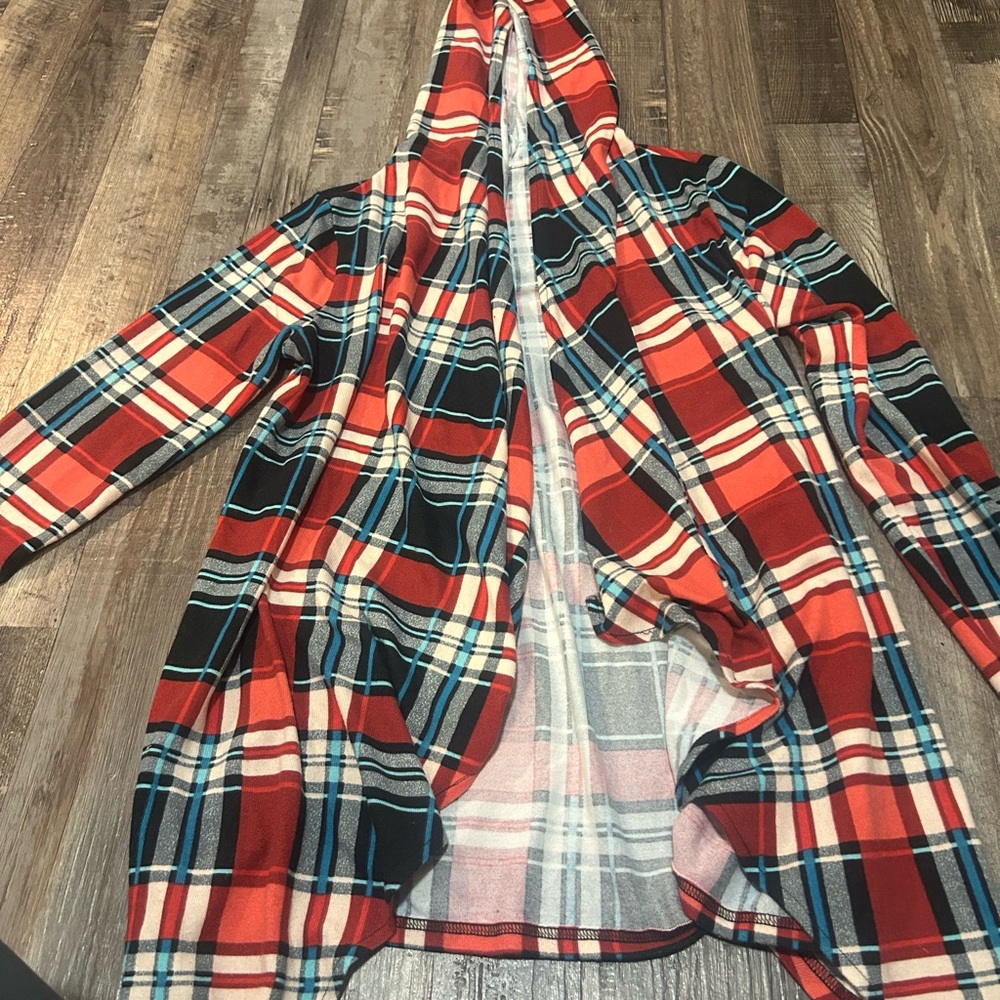 Source Unknown Red Plaid Hooded Top